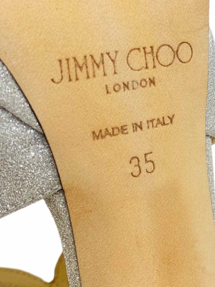 Pre-loved JIMMY CHOO Lance Metallic Silver Heeled Sandals - Reems Closet