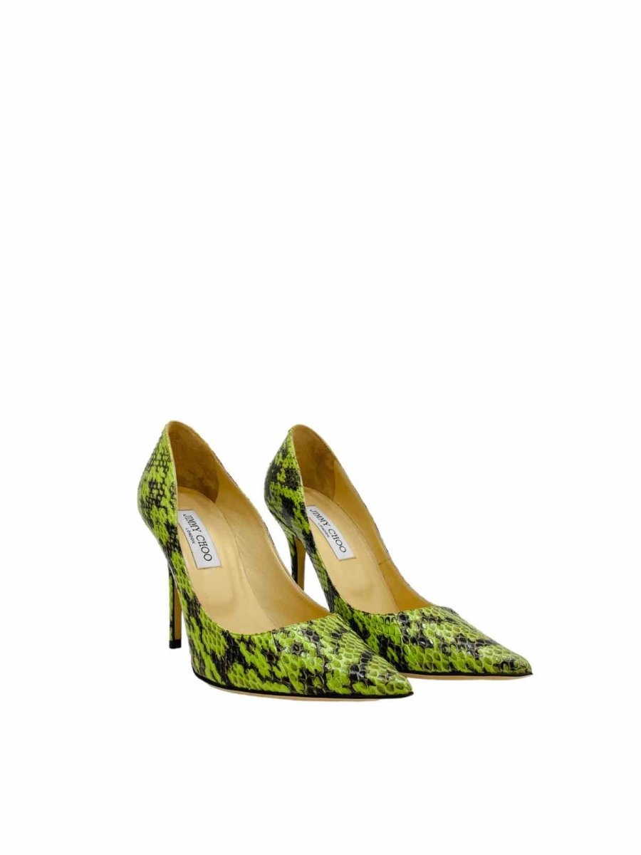 Pre-loved JIMMY CHOO Pointed Toe Lime Green & Black Pumps from Reems Closet