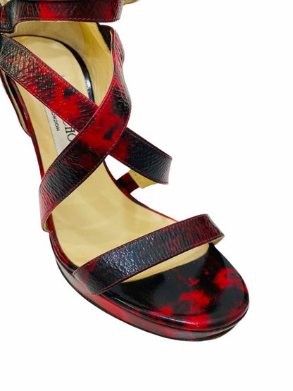 Pre-loved JIMMY CHOO Red & Black Heeled Sandals - Reems Closet