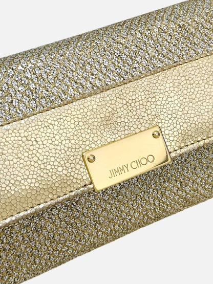 Pre - loved JIMMY CHOO Reese Metallic Silver Clutch at Reems Closet