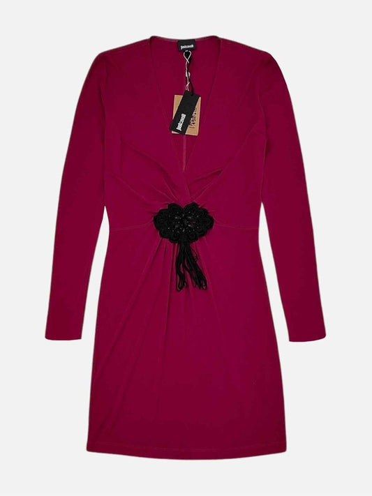 Pre-loved JUST CAVALLI Fuchsia Embroidered Trim Knee Length Dress - Reems Closet