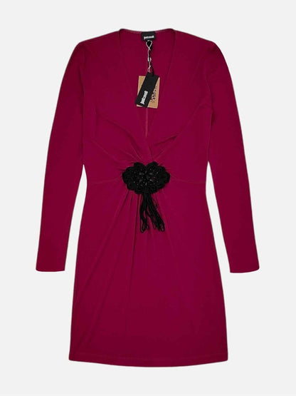 Pre-loved JUST CAVALLI Fuchsia Embroidered Trim Knee Length Dress - Reems Closet