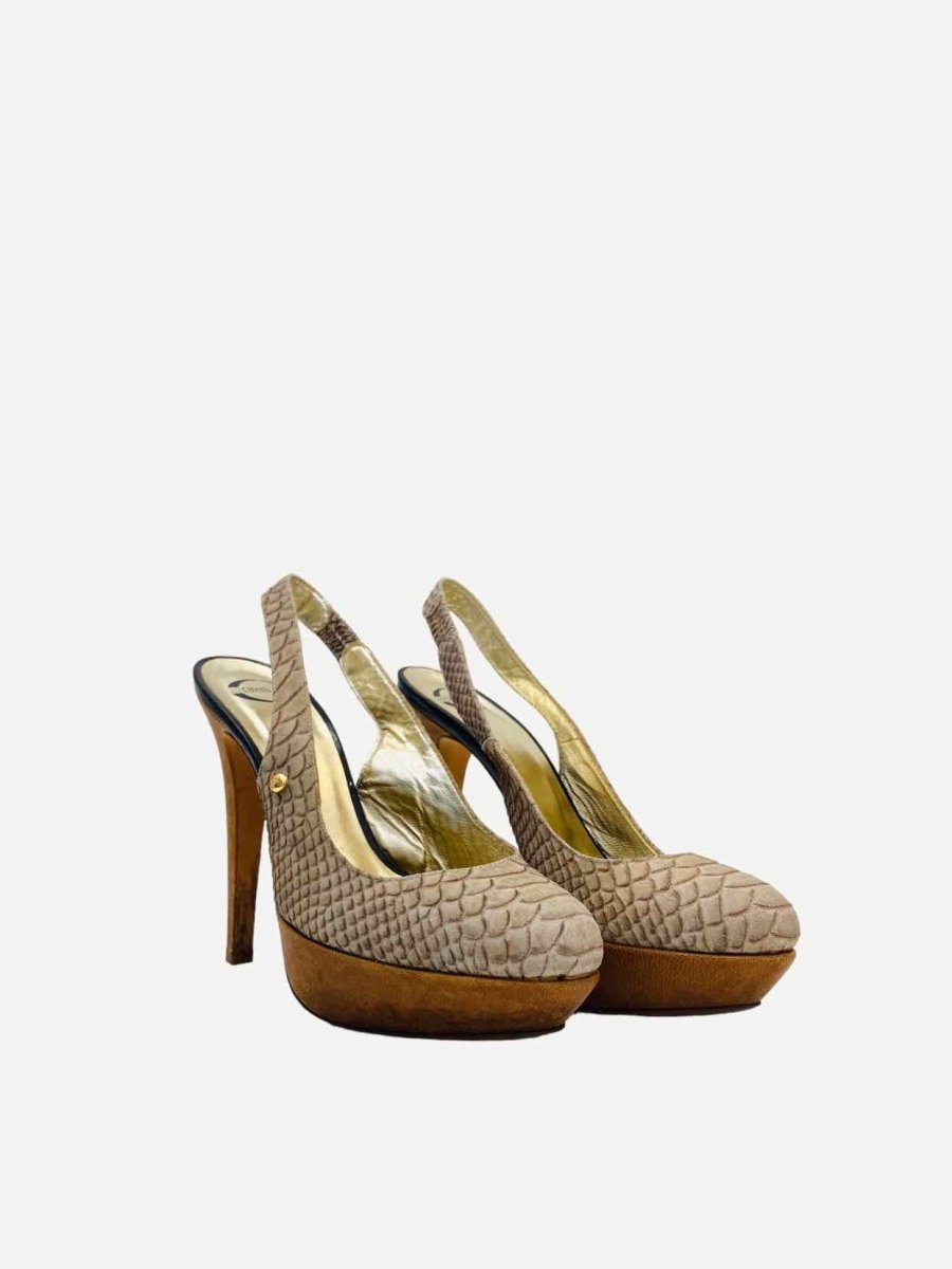 Pre-loved JUST CAVALLI Slingback Beige Heeled Sandals - Reems Closet