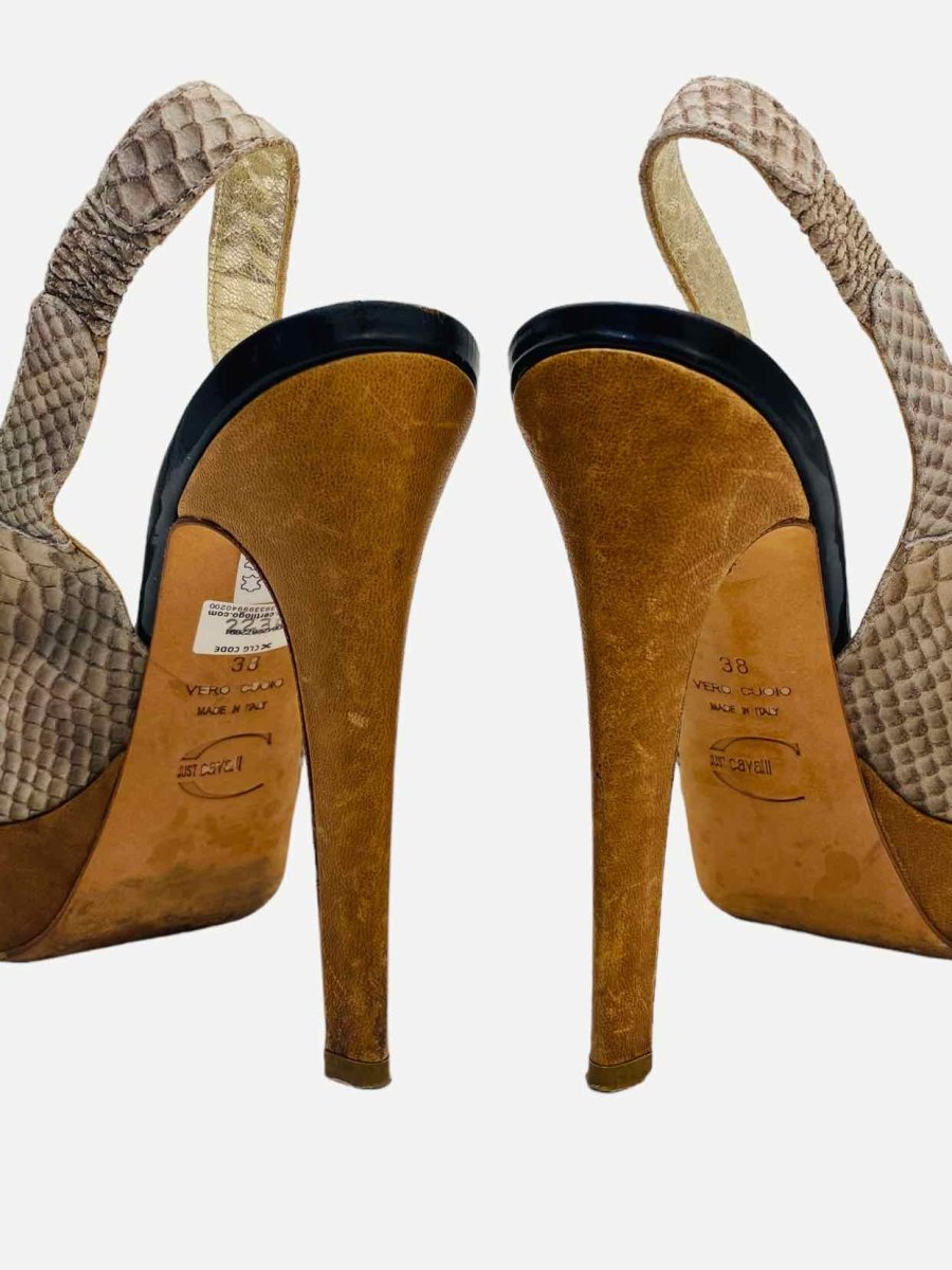 Pre - loved JUST CAVALLI Slingback Beige Heeled Sandals at Reems Closet