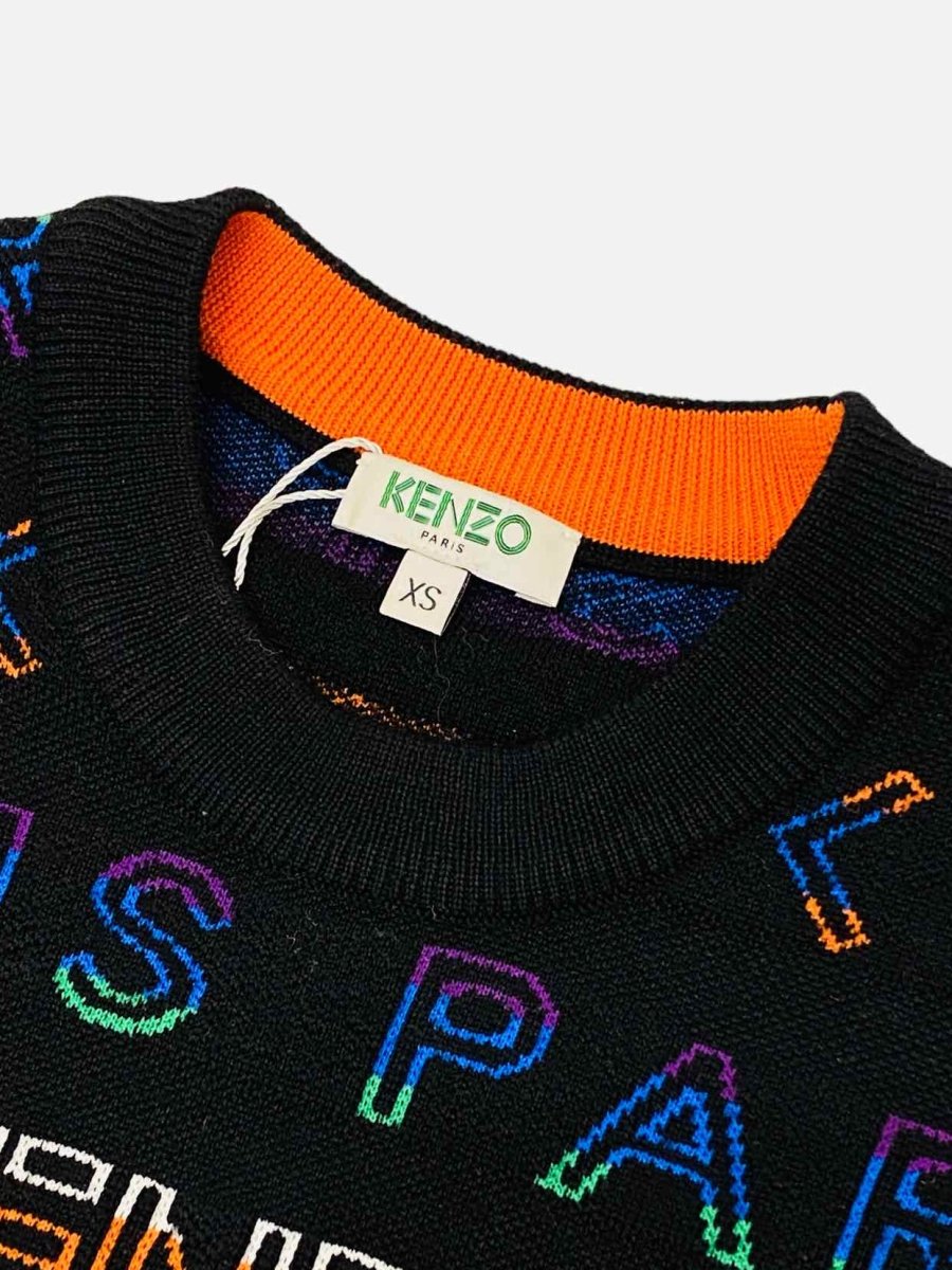 Pre-loved KENZO Black Multicolor All Over Logo Top & Skirt Outfit - Reems Closet
