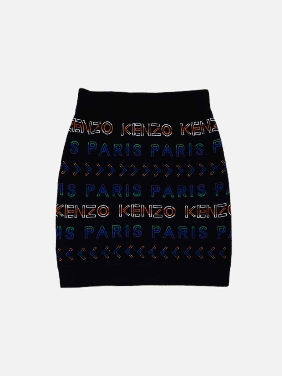 Pre-loved KENZO Black Multicolor All Over Logo Top & Skirt Outfit - Reems Closet