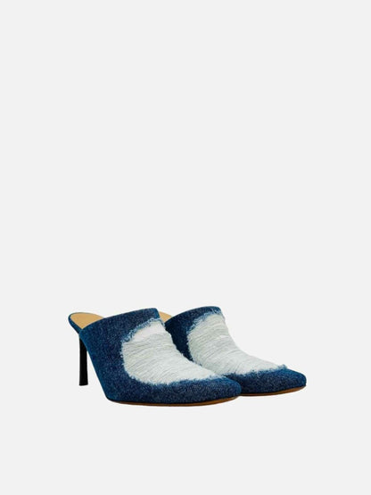 Pre-loved LOEWE Ripped Denim Blue & White Mules from Reems Closet