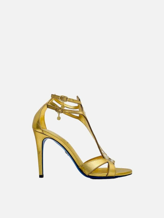 Pre-loved LORIBLU Metallic Gold Heeled Sandals - Reems Closet