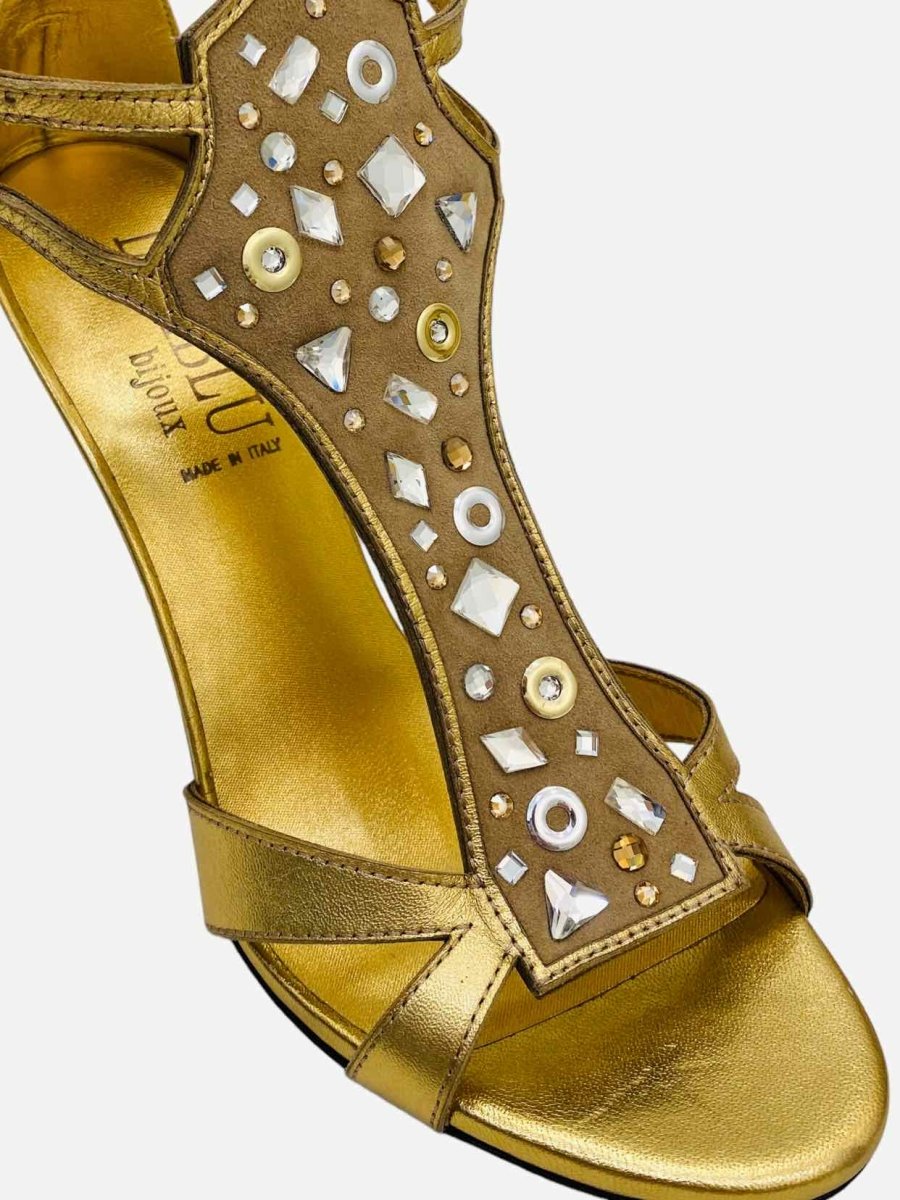 Pre-loved LORIBLU Metallic Gold Heeled Sandals - Reems Closet
