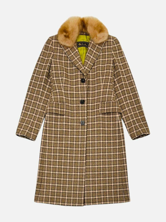 Pre-loved LORO PIANA Single Breasted Brown & Orange Checked Coat from Reems Closet