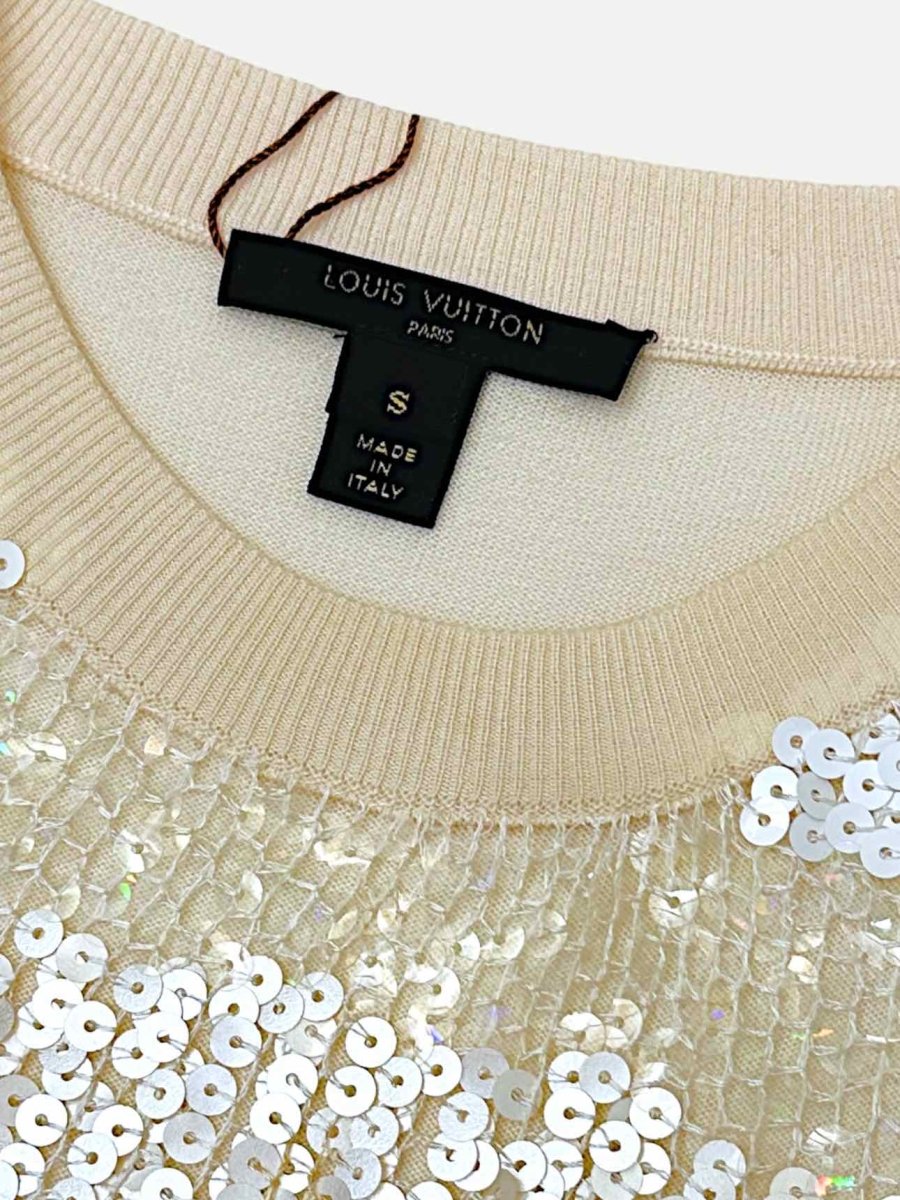 Pre-loved LOUIS VUITTON Cream Sequin Embellished Top from Reems Closet