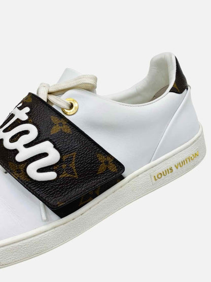 Pre-loved LOUIS VUITTON Frontrow White & Brown Monogram Sneakers from Reems Closet