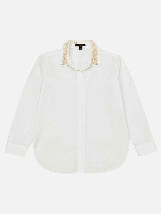Pre-loved LOUIS VUITTON White Pearl Embellished Collar Shirt from Reems Closet