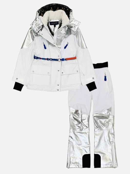 Pre-loved LOUIS VUITTON White & Silver Jacket & Pants Outfit from Reems Closet