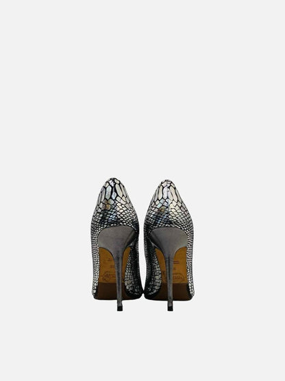 Pre - loved LUCY CHOI Metallic Silver Snake Print Pumps at Reems Closet