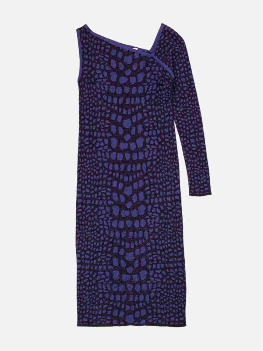 Pre - loved M MISSONI Knit Black & Blue Print Knee Length Dress at Reems Closet