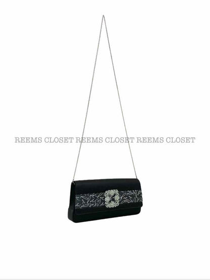 Pre-loved MANOLO BLAHNIK Black Crystal Clutch - Reems Closet