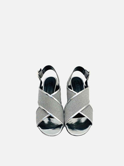Pre-loved MARNI Metallic Silver Glitter Heeled Sandals from Reems Closet