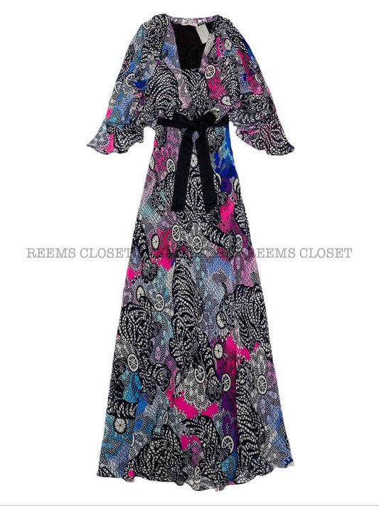 Pre-loved MATTHEW WILLIAMSON Black Multicolor Printed Long Dress from Reems Closet