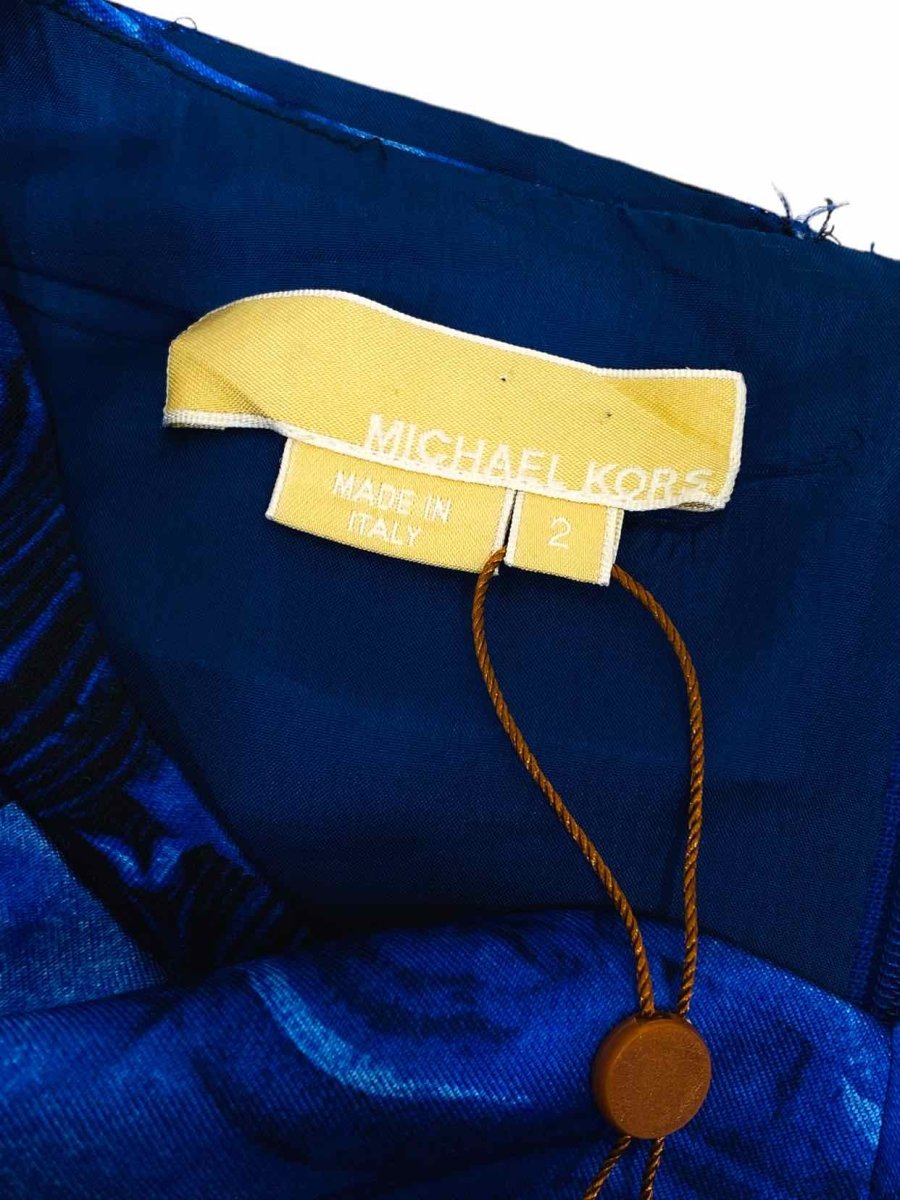 Pre-loved MICHAEL KORS Blue & Black Printed Midi Dress - Reems Closet