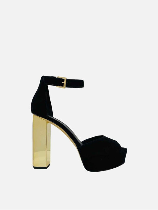 Pre-loved MICHAEL MICHAEL KORS Petra Black & Gold Heeled Sandals from Reems Closet