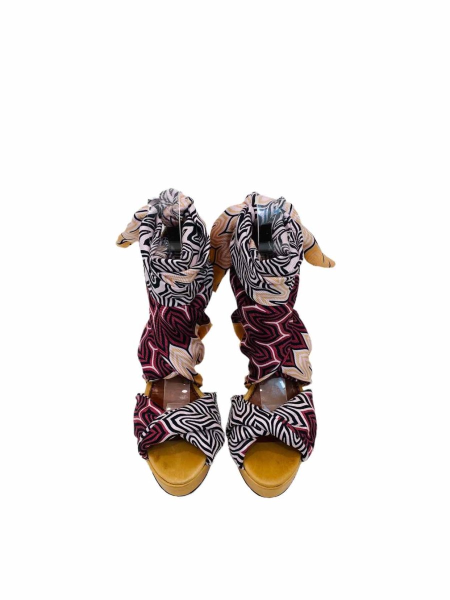 Pre-loved MISSONI Ankle Wrap Burgundy Multicolor Heeled Sandals from Reems Closet