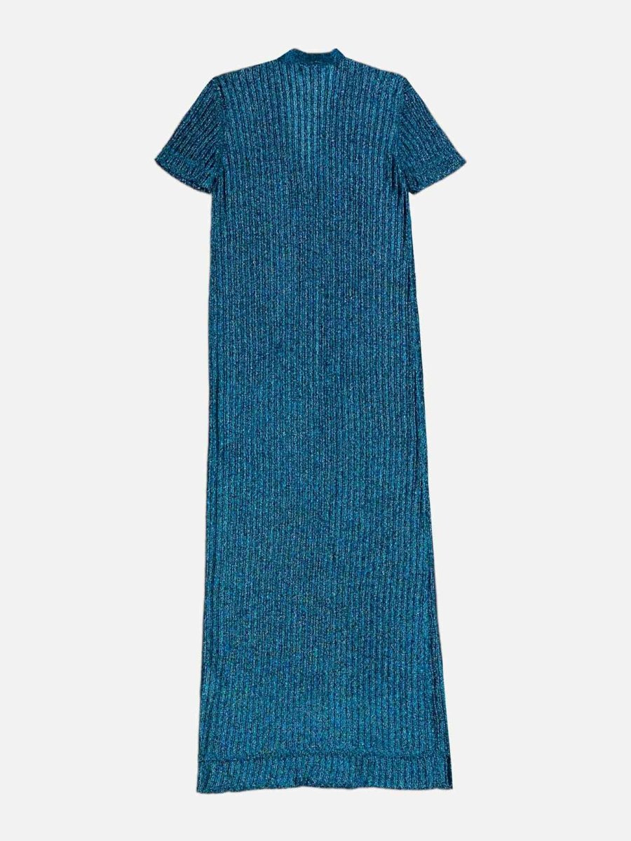 Pre - loved MISSONI Metallic Blue Ribbed Size US 6 Long Cardigan at Reems Closet