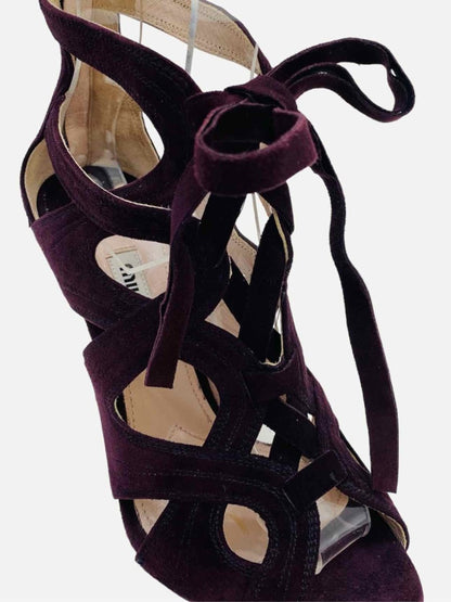 Pre-loved MIU MIU Ankle Strap Plum Cutout Heeled Sandals - Reems Closet