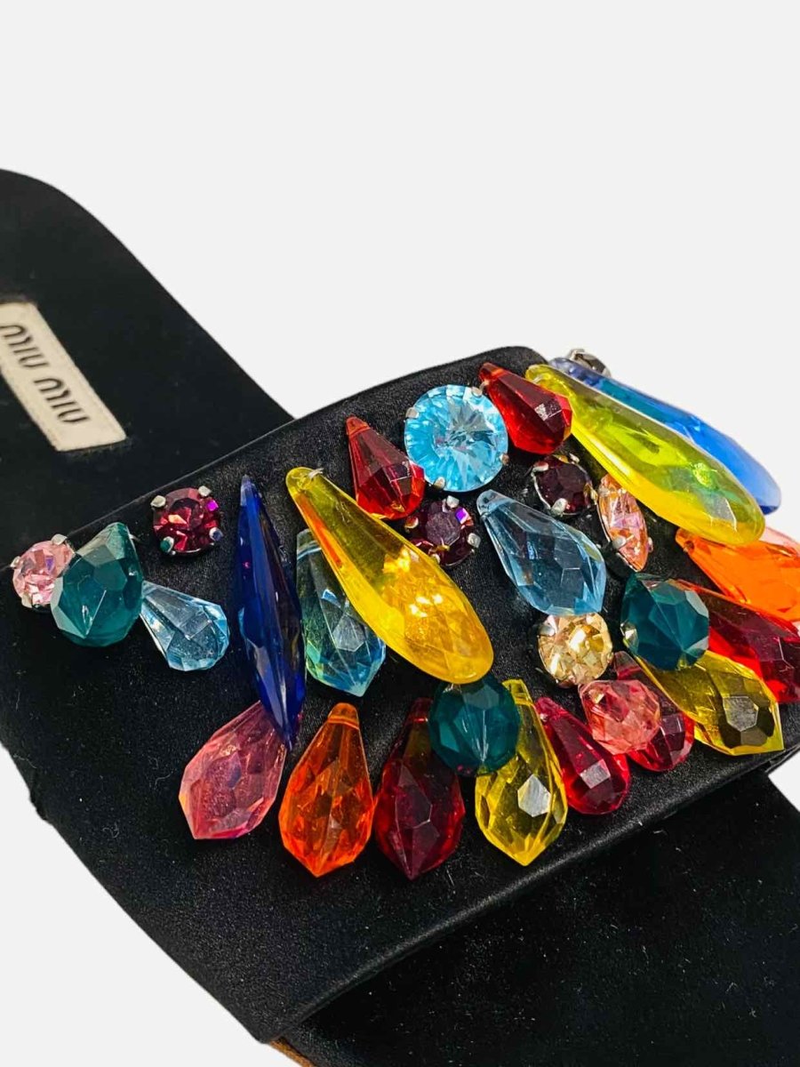 Pre-loved MIU MIU Black Multicolor Crystal Embellished Slides - Reems Closet