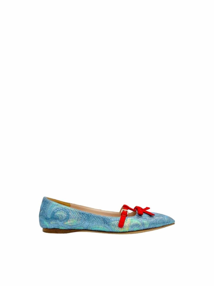 Pre - loved MIU MIU Metallic Blue Flats at Reems Closet