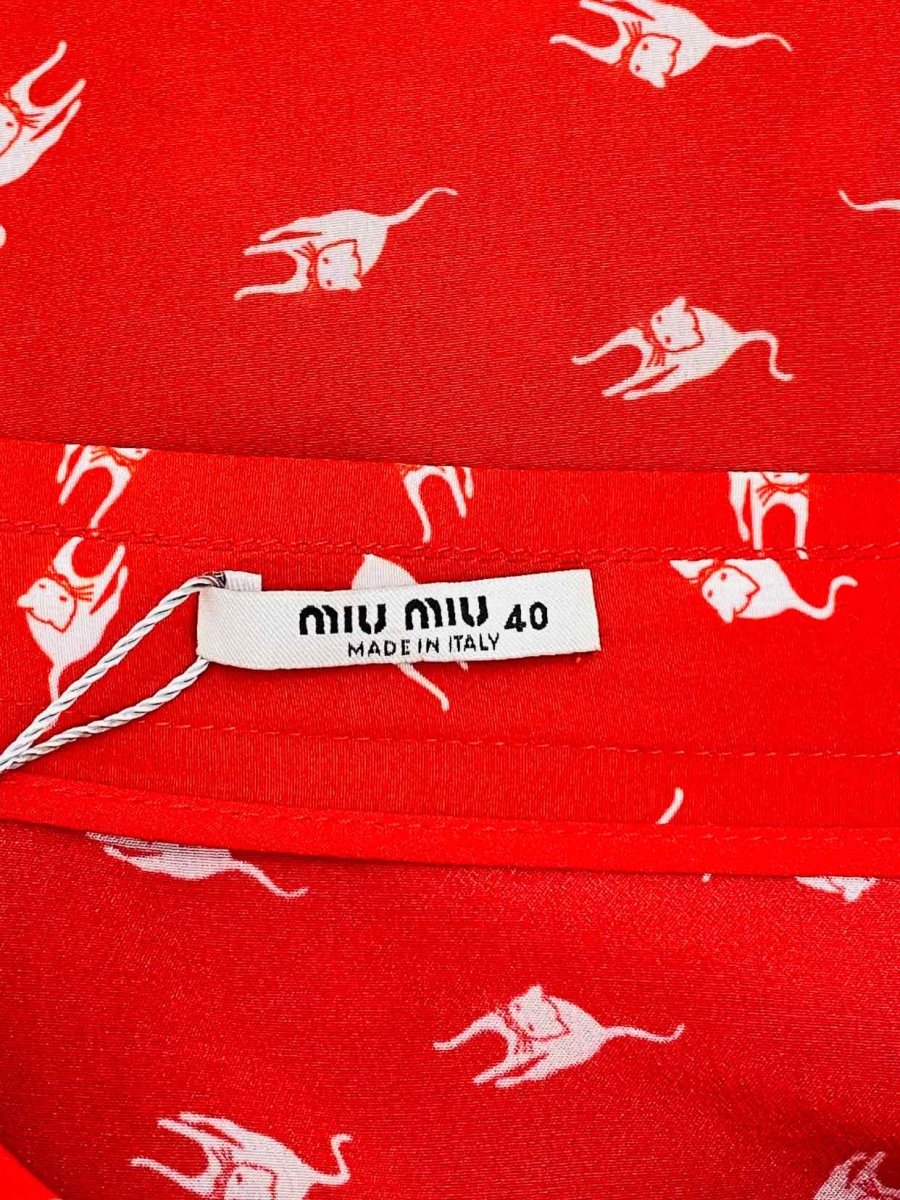 Pre-loved MIU MIU Wrap Effect Red w/ White & Black Midi Skirt - Reems Closet