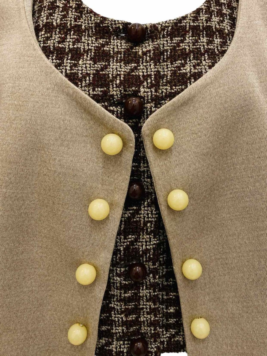 Pre-loved MOSCHINO Cropped Beige & Brown Tweed Jacket - Reems Closet