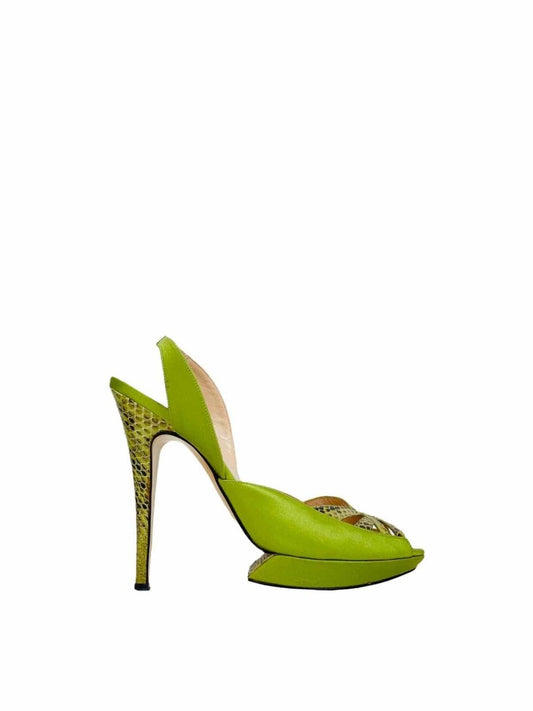 Pre-loved NICHOLAS KIRKWOOD Green Embossed Heeled Sandals - Reems Closet