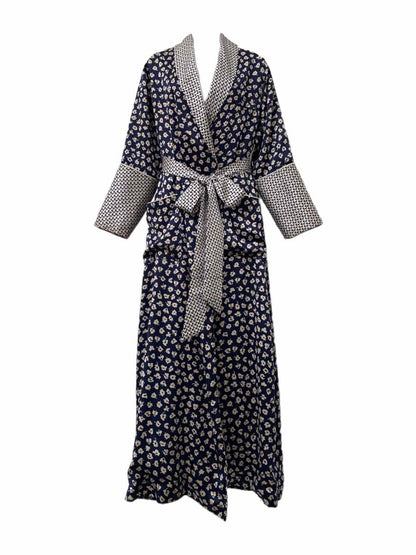 Pre-loved OLIVIA VON HALLE Navy Blue & Beige Printed Robe - Reems Closet
