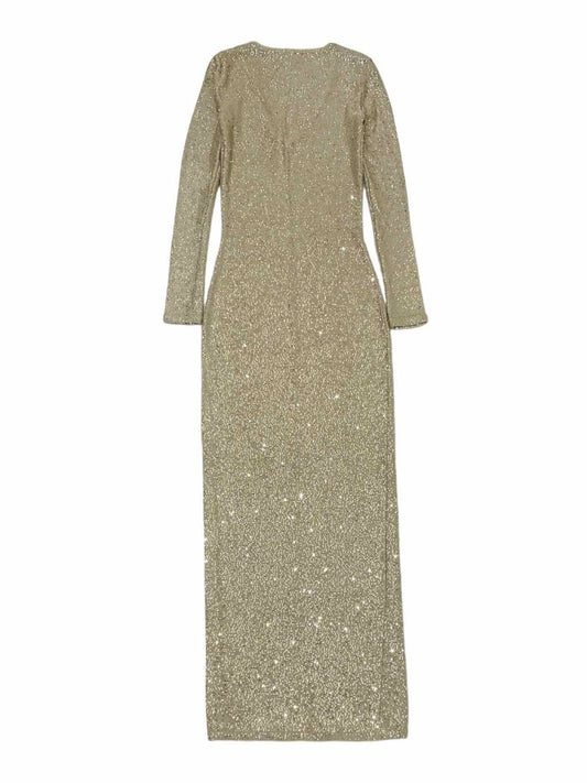 Pre-loved OSCAR DE LA RENTA Gold Sequin Embellished Evening Dress - Reems Closet
