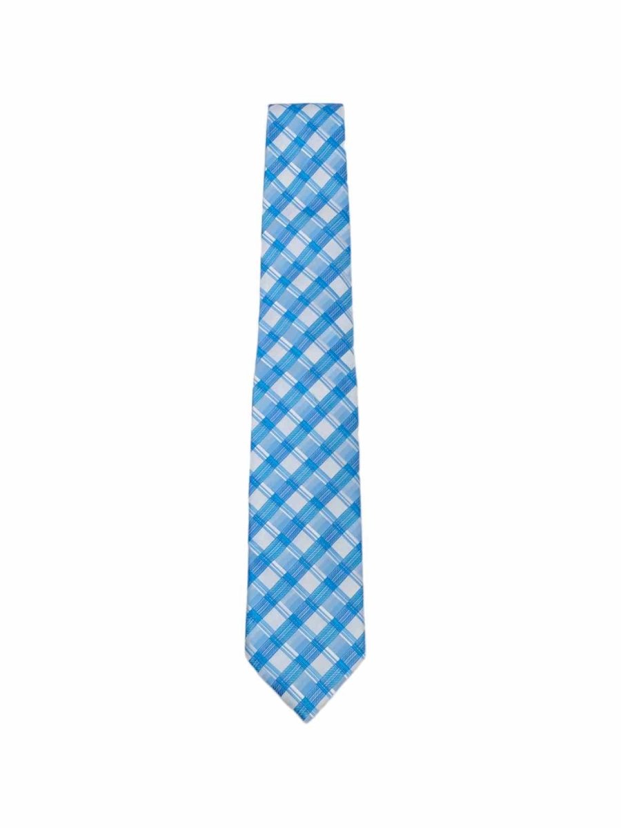 Pre-loved PAL ZILERI Blue & White Tartan Necktie - Reems Closet
