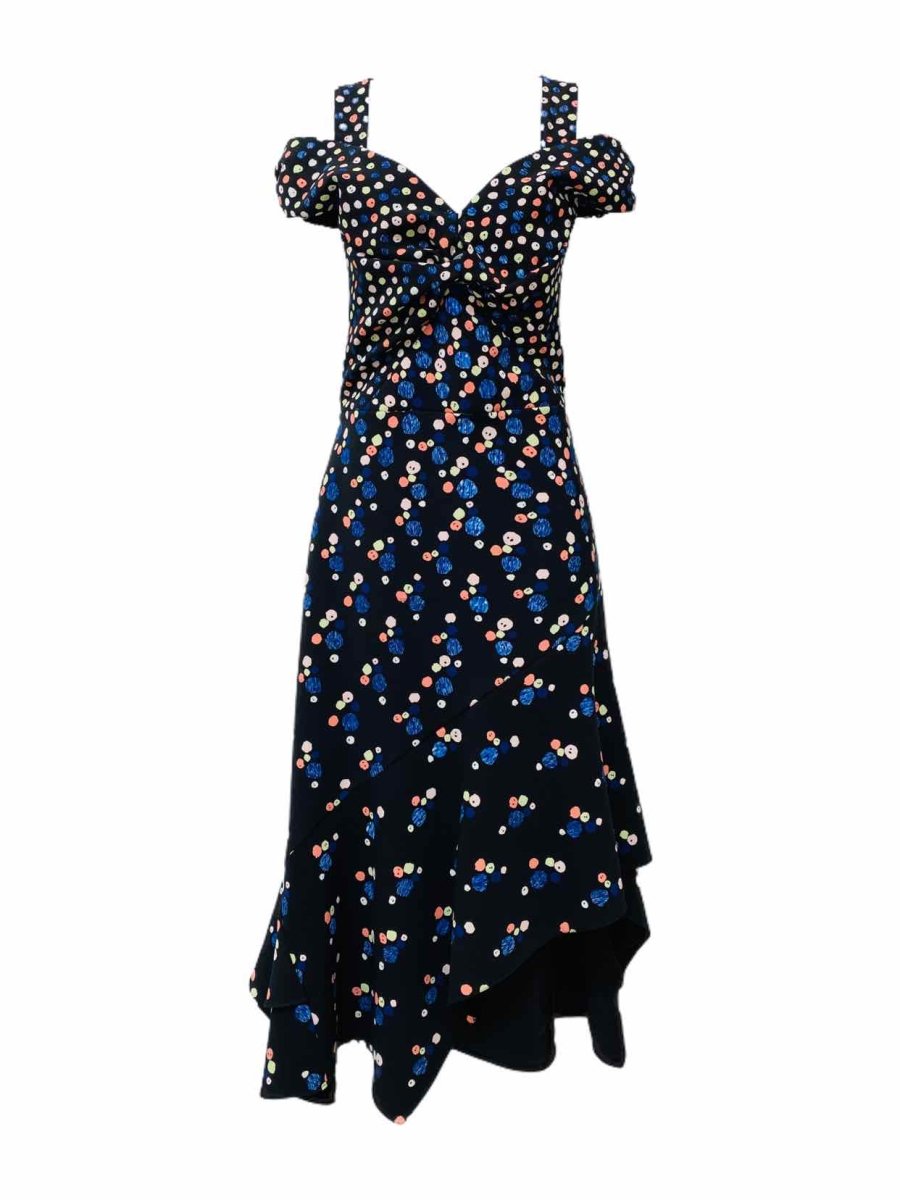Pre-loved PETER PILOTTO Asymmetric Black, Blue & Peach Midi Dress from Reems Closet