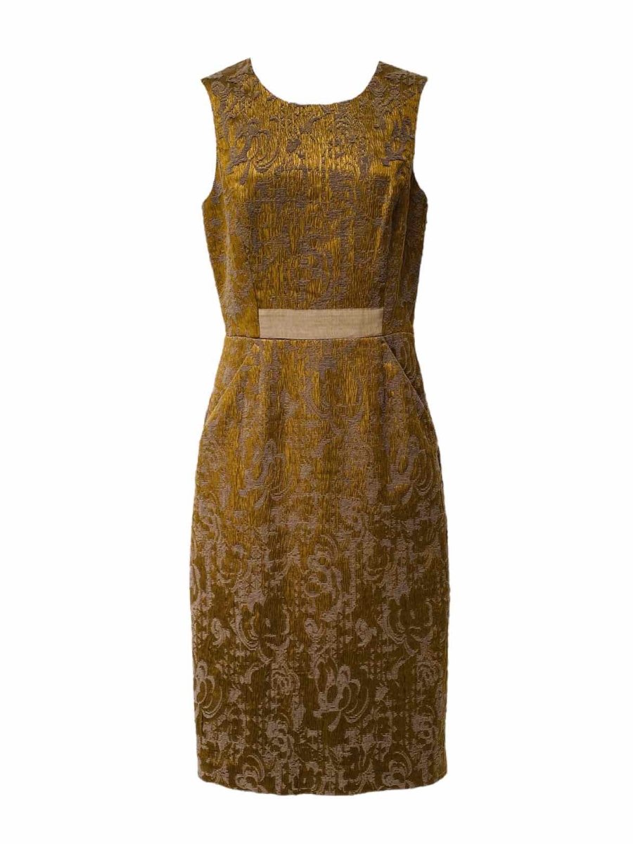 Pre-loved PORTS 1961 Gold & Mocha Jacquard Knee Length Dress - Reems Closet
