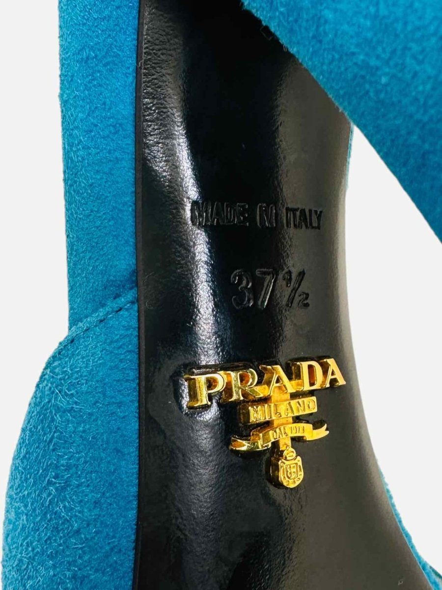 Pre-loved PRADA Curved Blue Heeled Sandals from Reems Closet