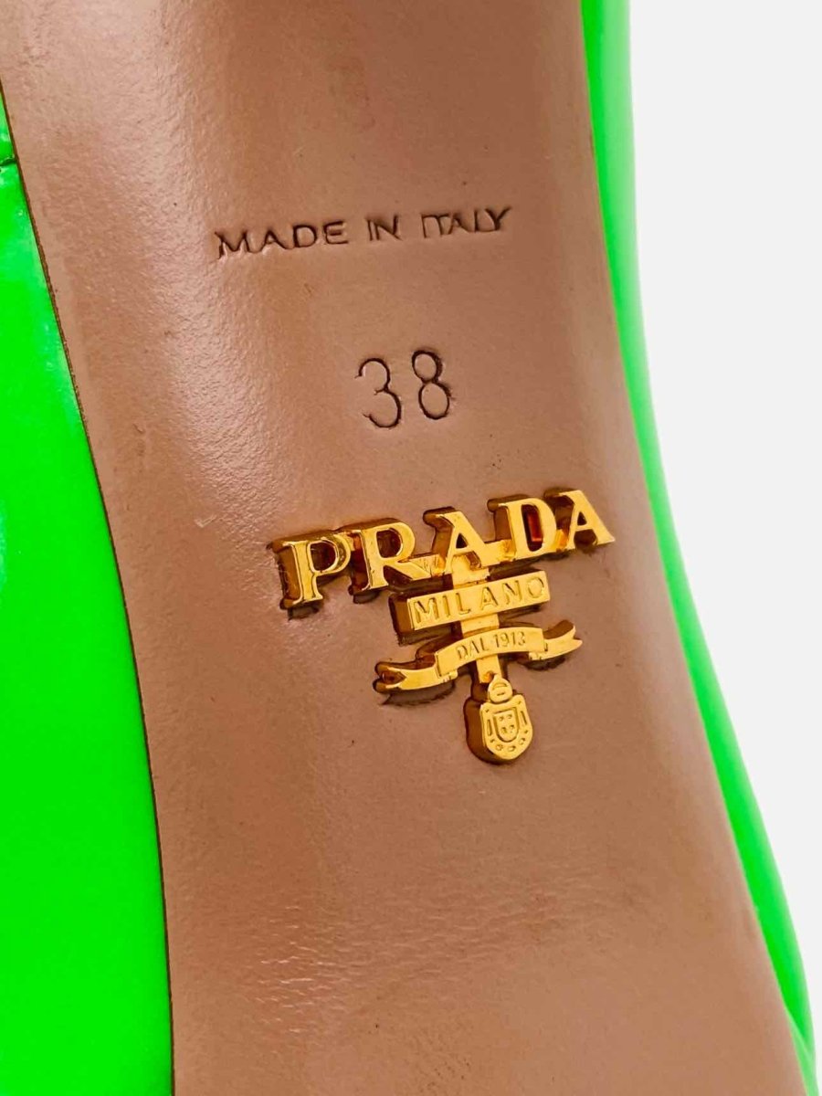 Pre-loved PRADA Neon Green Open Toe Pumps - Reems Closet