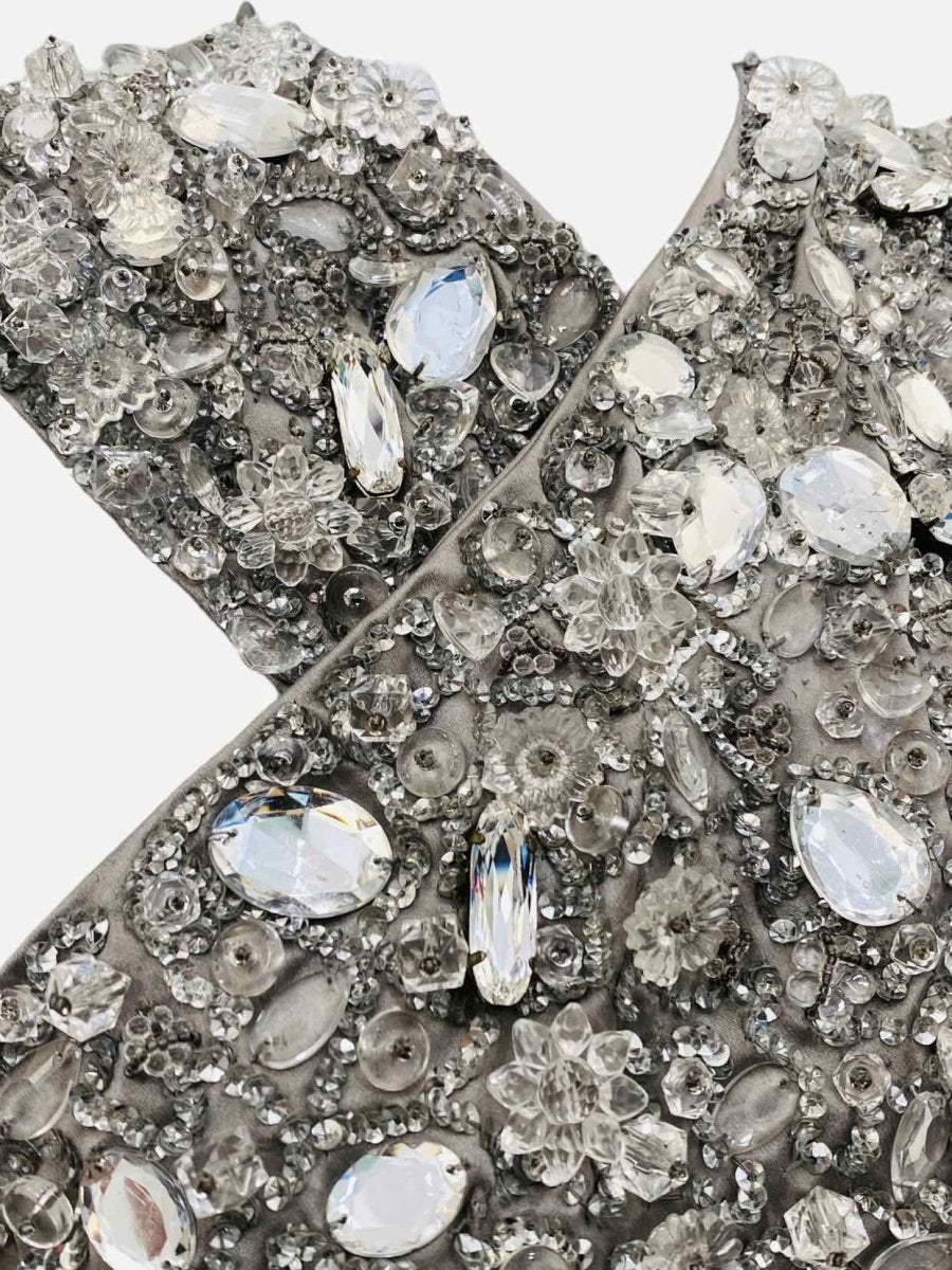 Pre-loved PRADA Sleeveless Grey Crystal Embellished Mini Dress from Reems Closet