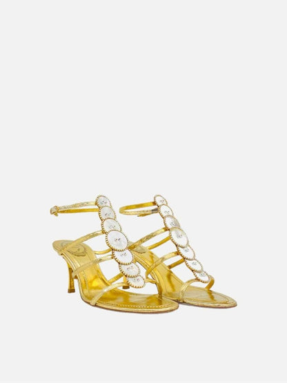Pre-loved RENE CAOVILLA Strappy Gold Heeled Sandals - Reems Closet