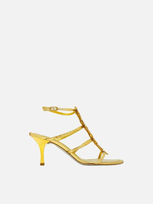 Pre-loved RENE CAOVILLA Strappy Gold Heeled Sandals - Reems Closet