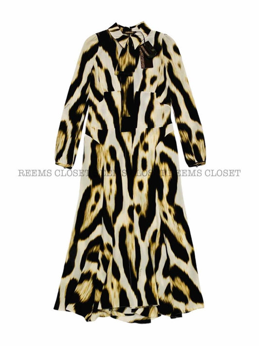 Pre-loved ROBERTO CAVALLI Beige & Brown Printed Long Dress - Reems Closet