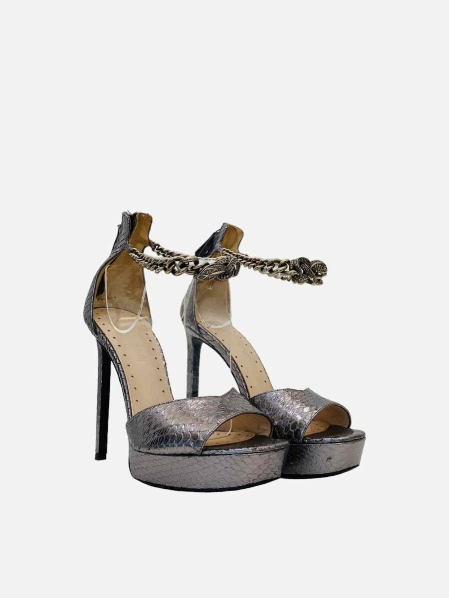 Pre-loved ROBERTO CAVALLI Metallic Grey Heeled Sandals - Reems Closet