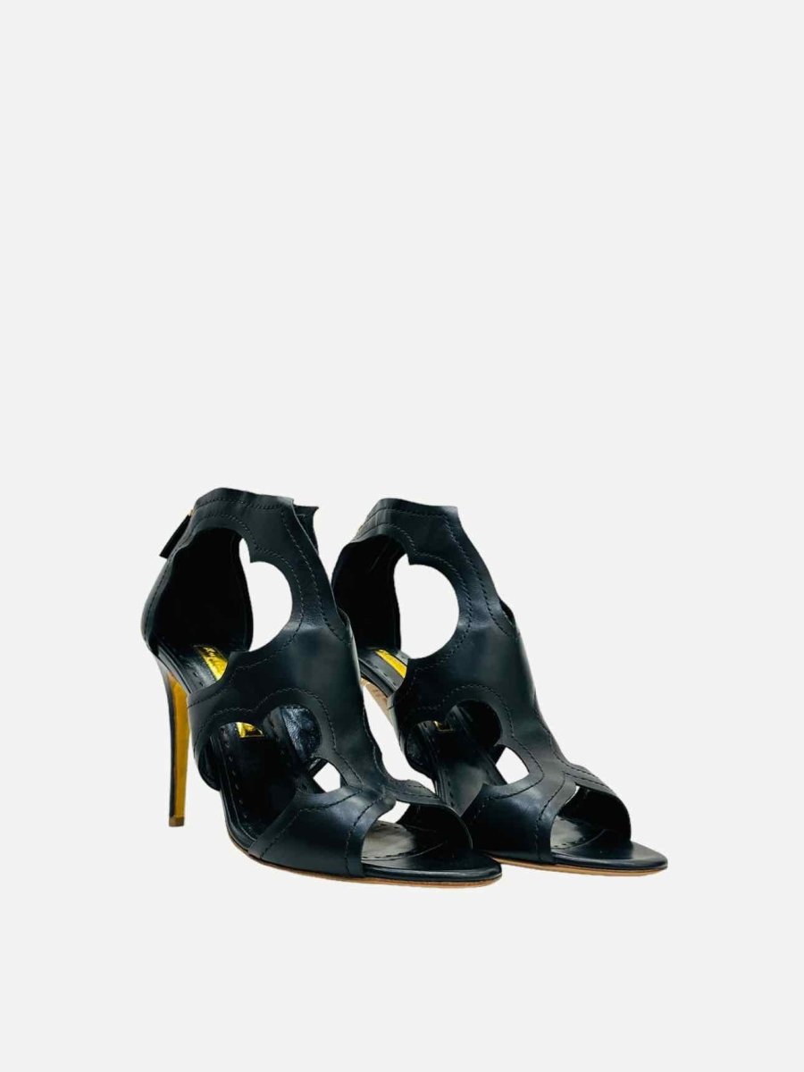 RUPERT SANDERSON Black Cutout Heeled Sandals Reems Closet