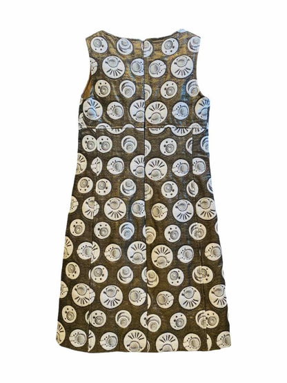 Pre - loved S' MAXMARA Beige & Black Jacquard Knee Length Dress at Reems Closet