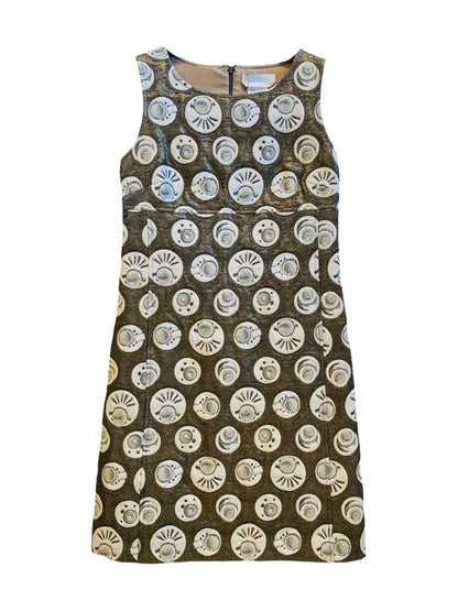 Pre - loved S' MAXMARA Beige & Black Jacquard Knee Length Dress at Reems Closet