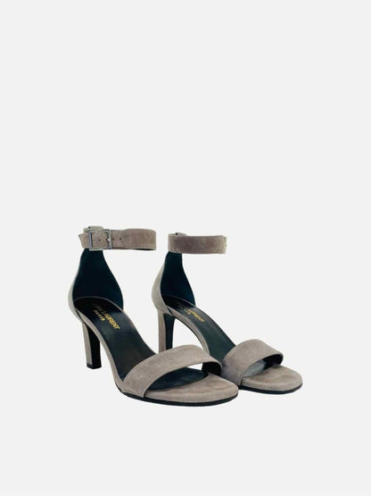 Pre-loved SAINT LAURENT Ankle Strap Grey Heeled Sandals - Reems Closet