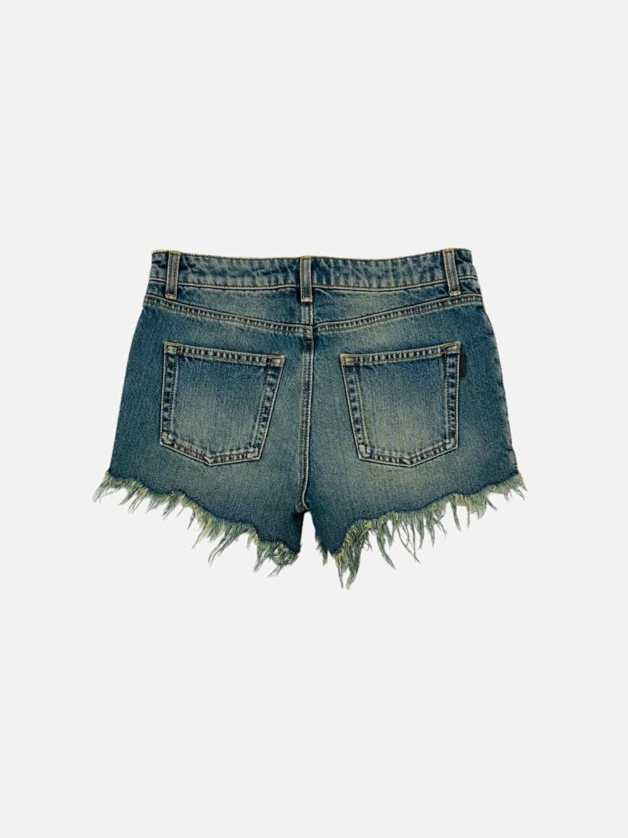 Pre - loved SAINT LAURENT Denim Blue Distressed Shorts at Reems Closet